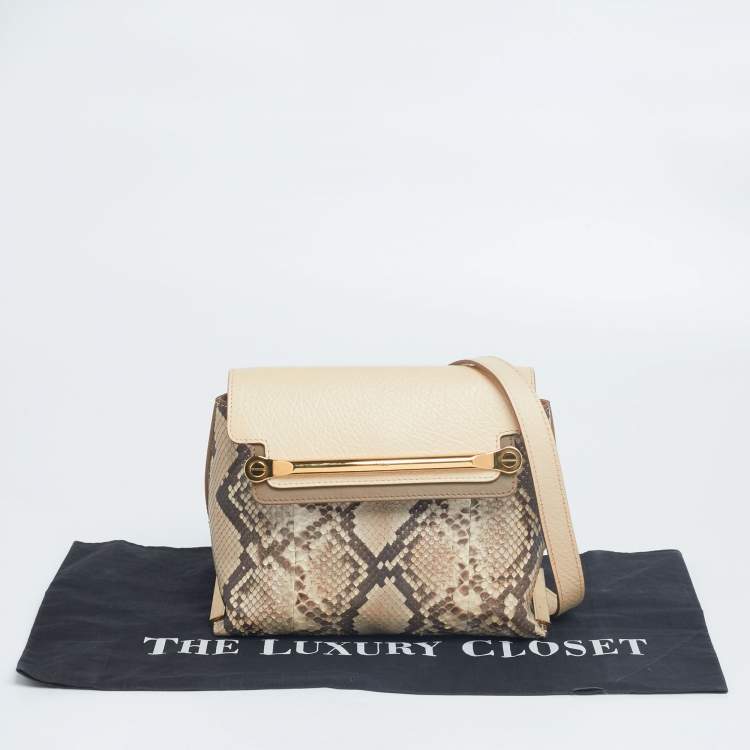 مملوكة مسبقًا Chloe Light Beige/Brown Leather And Python Small Clare Shoulder Bag