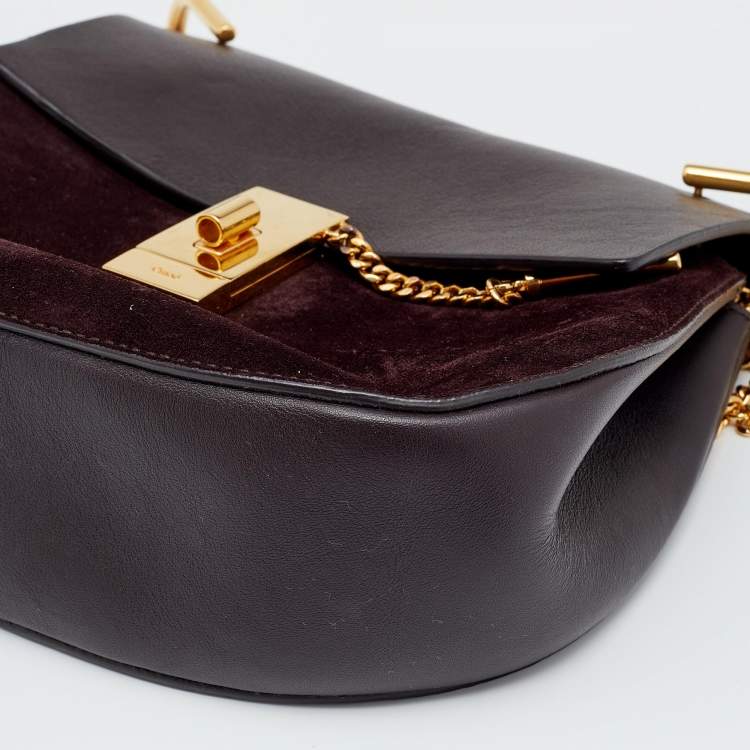 Pre Owned Chloe Dark Burgundy Suede and Leather Medium Drew Shoulder Bag
