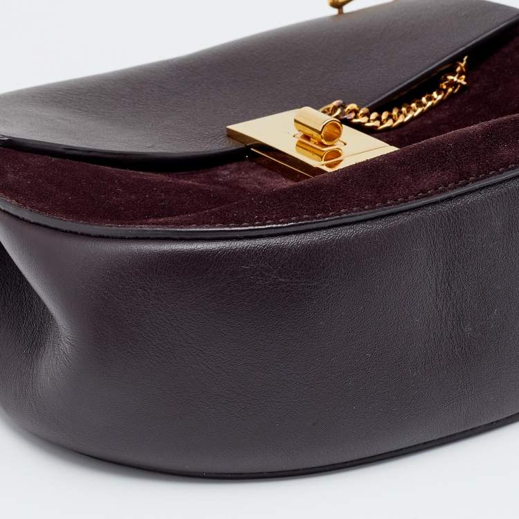 Pre Owned Chloe Dark Burgundy Suede and Leather Medium Drew Shoulder Bag