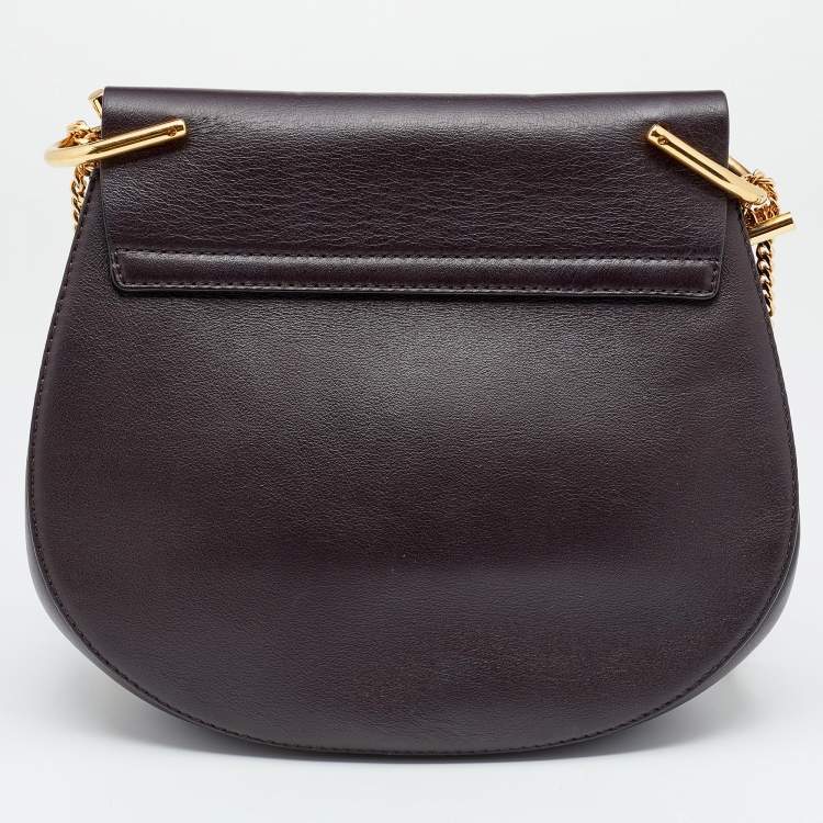 Pre Owned Chloe Dark Burgundy Suede and Leather Medium Drew Shoulder Bag