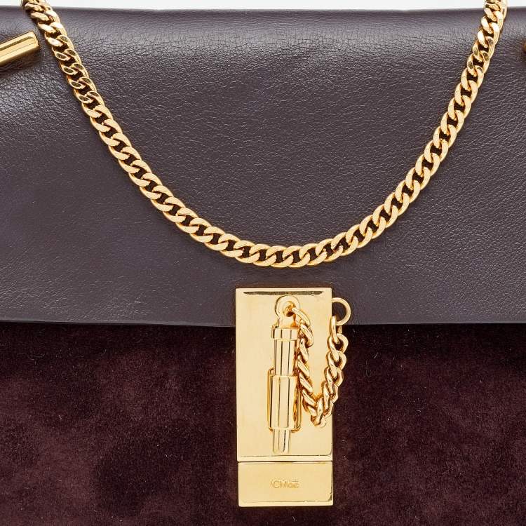 Pre Owned Chloe Dark Burgundy Suede and Leather Medium Drew Shoulder Bag