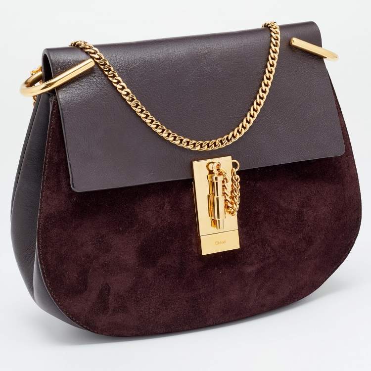 Pre Owned Chloe Dark Burgundy Suede and Leather Medium Drew Shoulder Bag
