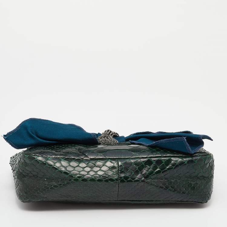 Pre Owned Chloe Green Python Bow Embellished Clutch