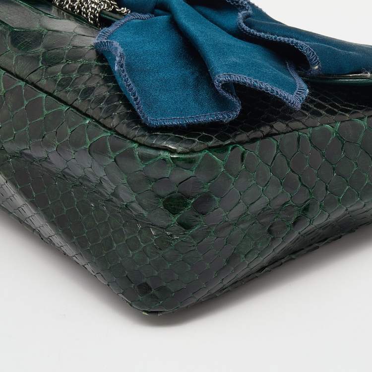 Pre Owned Chloe Green Python Bow Embellished Clutch