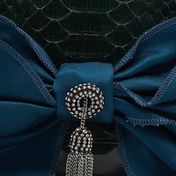 Pre Owned Chloe Green Python Bow Embellished Clutch