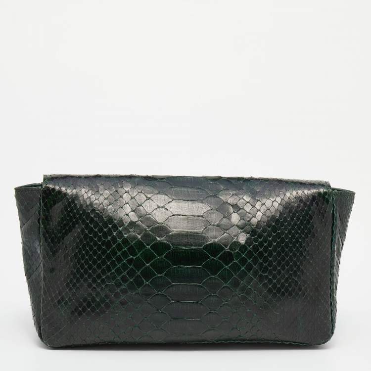 Pre Owned Chloe Green Python Bow Embellished Clutch