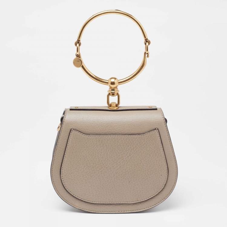 Pre Owned Chloe Khaki Beige Leather and Suede Small Nile Bracelet Shoulder Bag