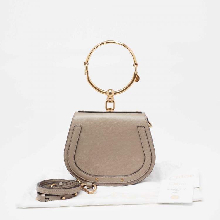 Pre Owned Chloe Khaki Beige Leather and Suede Small Nile Bracelet Shoulder Bag