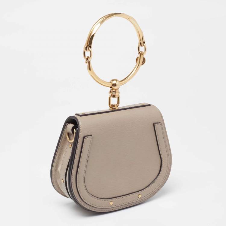 Pre Owned Chloe Khaki Beige Leather and Suede Small Nile Bracelet Shoulder Bag