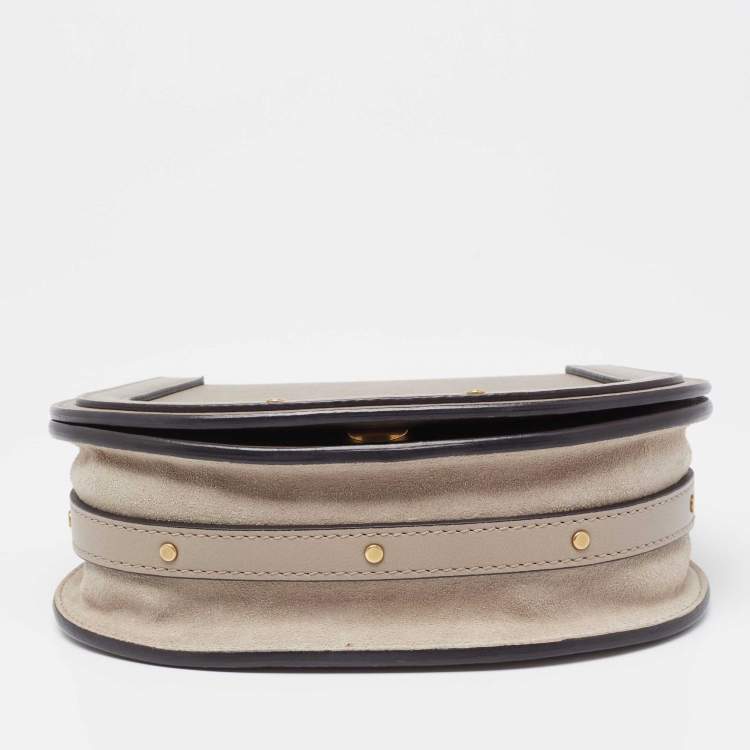 Pre Owned Chloe Khaki Beige Leather and Suede Small Nile Bracelet Shoulder Bag
