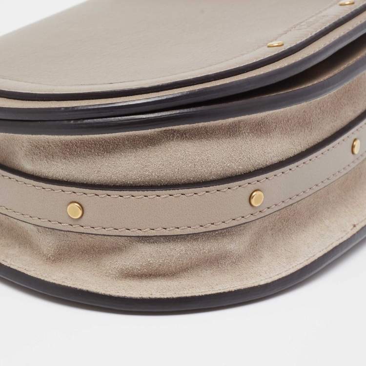 Pre Owned Chloe Khaki Beige Leather and Suede Small Nile Bracelet Shoulder Bag