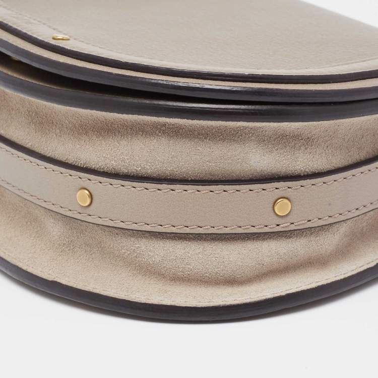 Pre Owned Chloe Khaki Beige Leather and Suede Small Nile Bracelet Shoulder Bag
