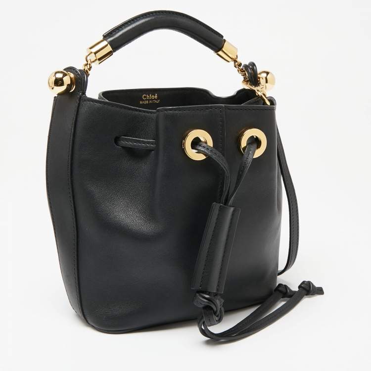 Pre Owned Chloe Black Leather Gala Drawstring Bucket Bag