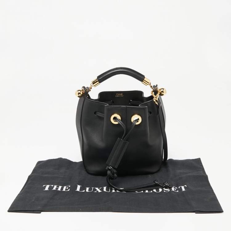 Pre Owned Chloe Black Leather Gala Drawstring Bucket Bag