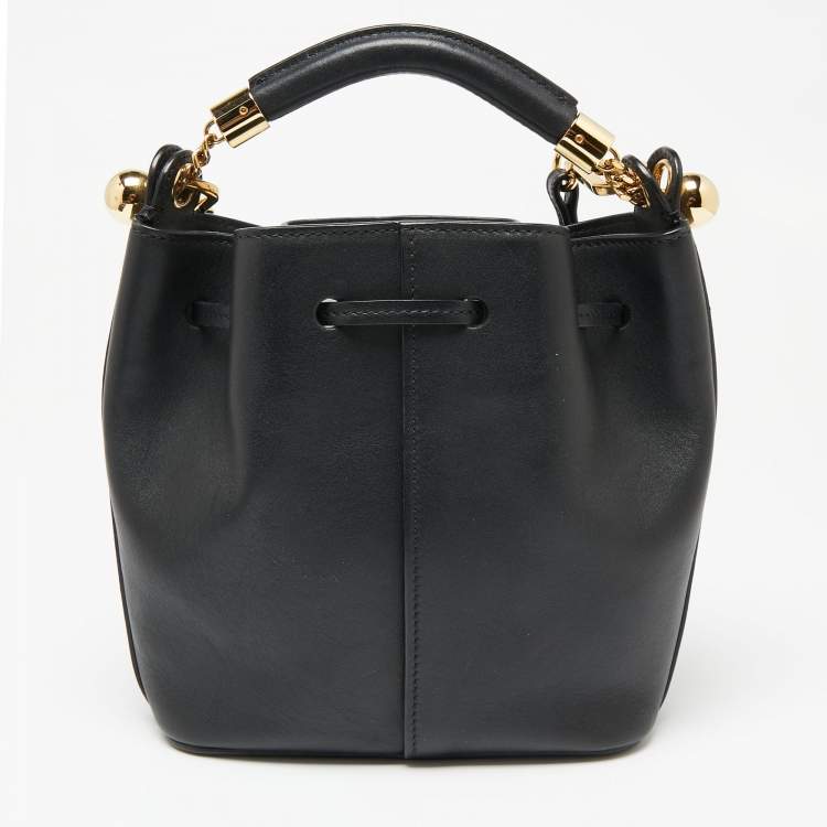 Pre Owned Chloe Black Leather Gala Drawstring Bucket Bag