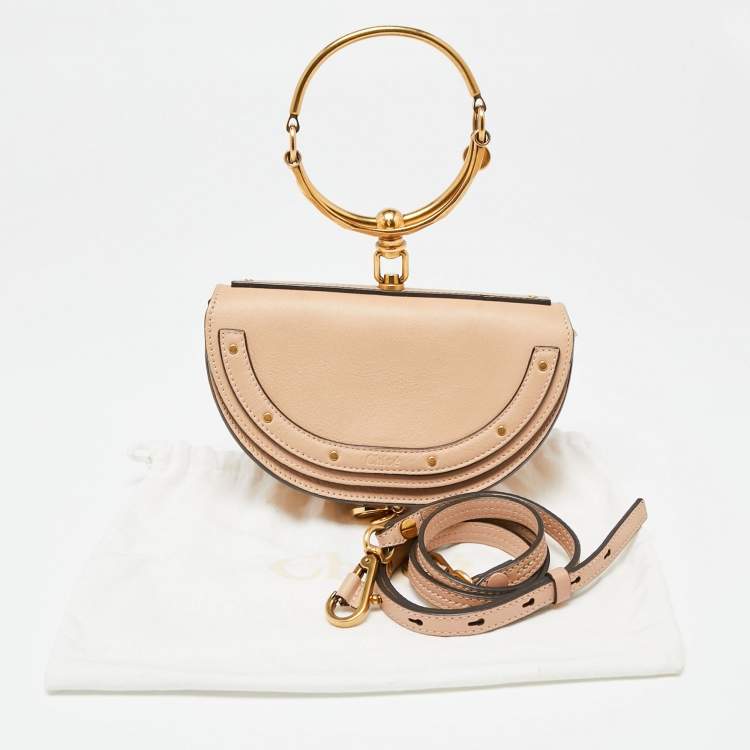 Pre Owned Chloe Beige Leather Small Nile Bracelet Minaudiere Crossbody Bag