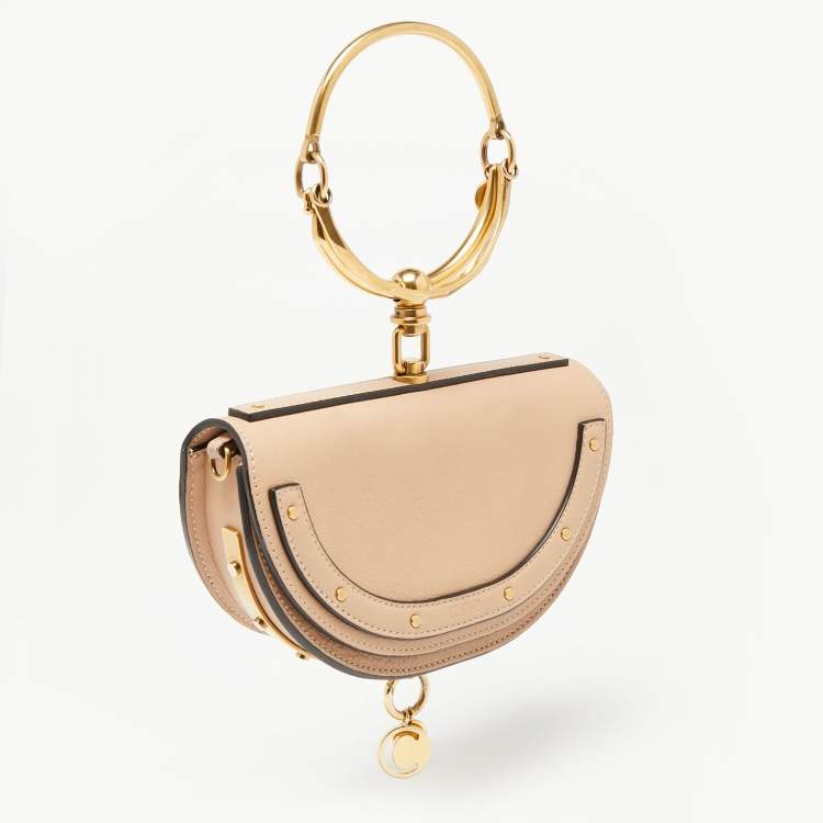 Pre Owned Chloe Beige Leather Small Nile Bracelet Minaudiere Crossbody Bag