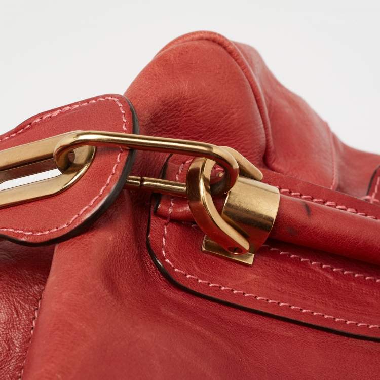 Pre Owned Chloe Brick Red Leather Medium Paraty Shoulder Bag