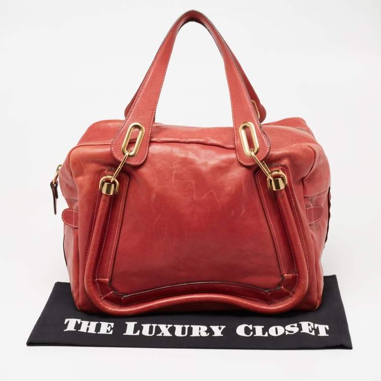Pre Owned Chloe Brick Red Leather Medium Paraty Shoulder Bag
