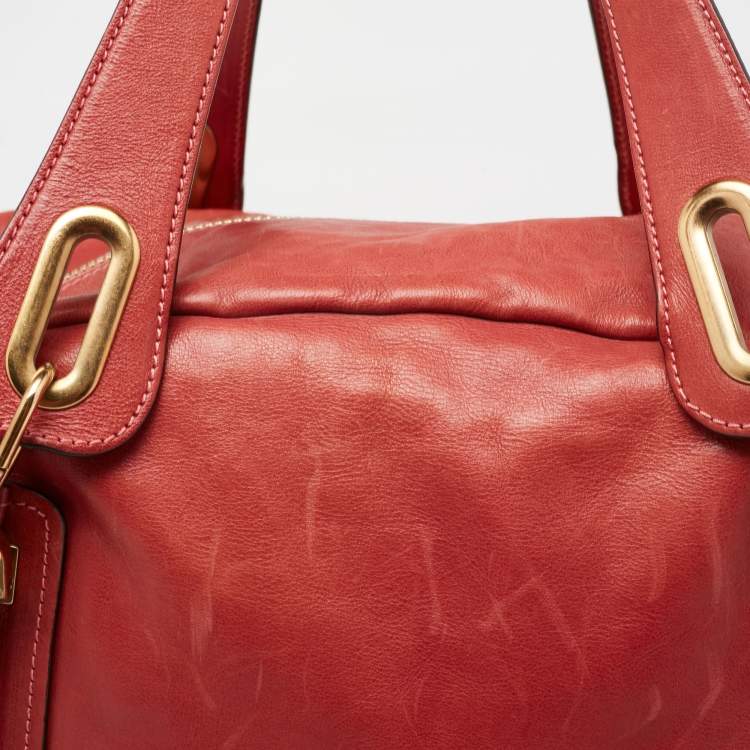 Pre Owned Chloe Brick Red Leather Medium Paraty Shoulder Bag