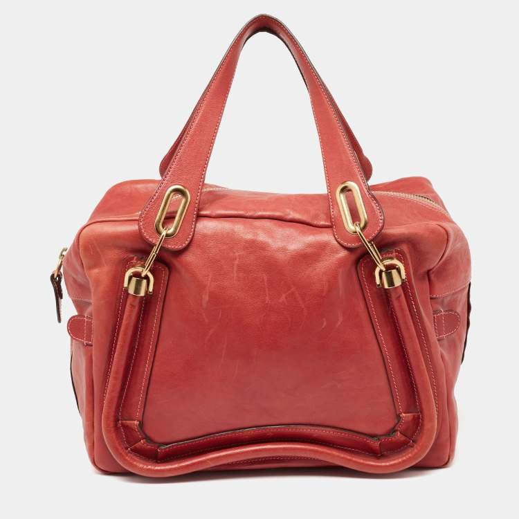 Pre Owned Chloe Brick Red Leather Medium Paraty Shoulder Bag