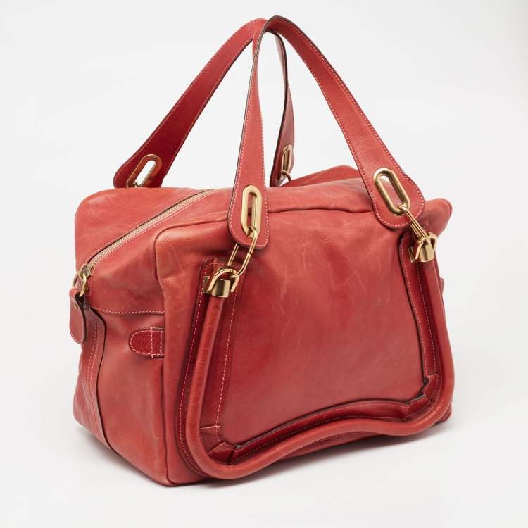 Pre Owned Chloe Brick Red Leather Medium Paraty Shoulder Bag