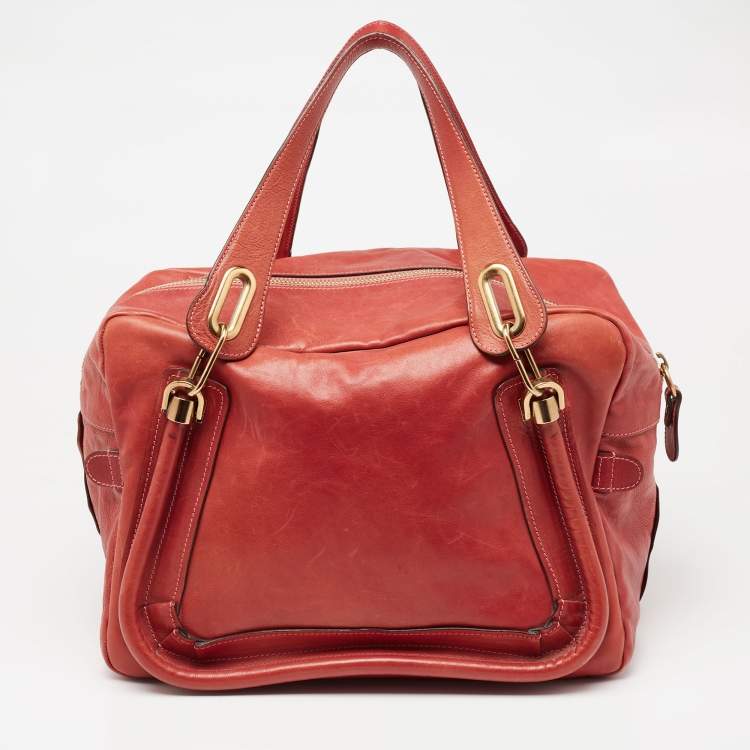 Pre Owned Chloe Brick Red Leather Medium Paraty Shoulder Bag