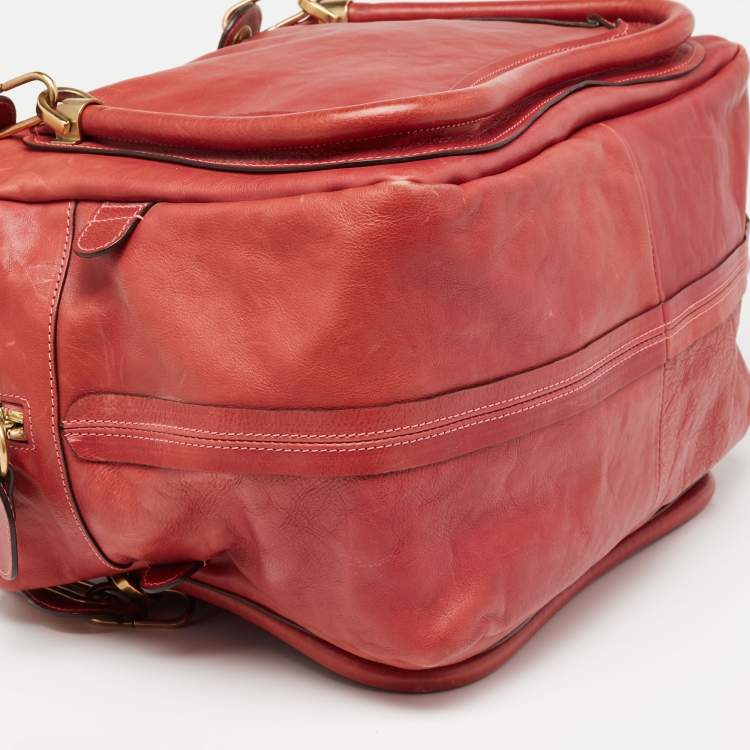 Pre Owned Chloe Brick Red Leather Medium Paraty Shoulder Bag
