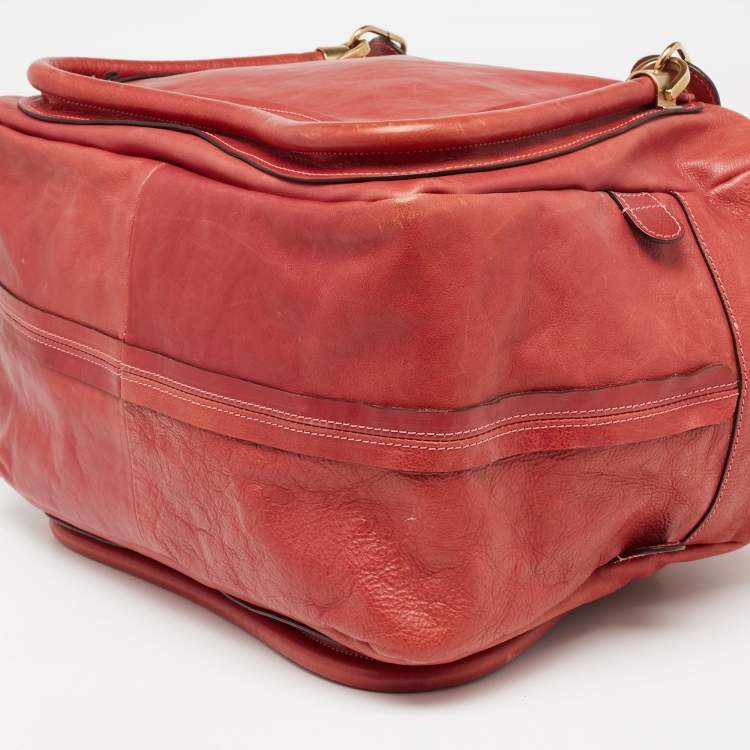 Pre Owned Chloe Brick Red Leather Medium Paraty Shoulder Bag