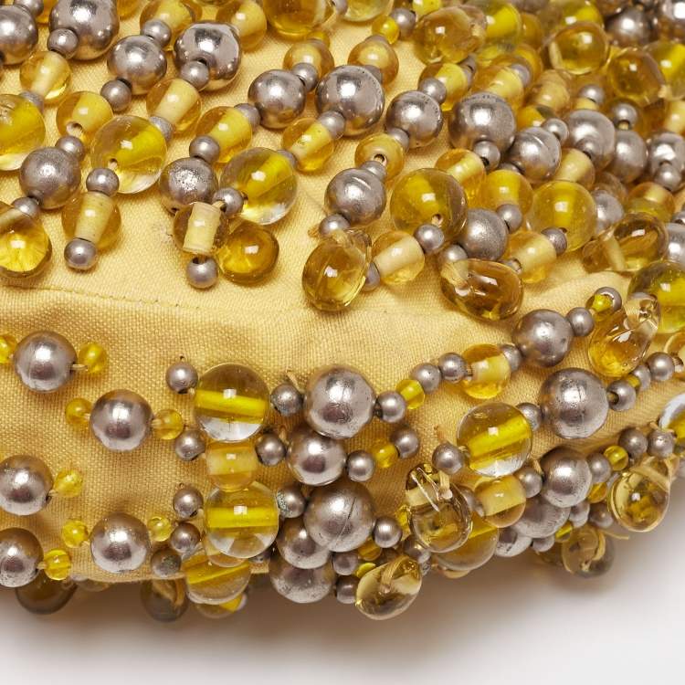 Pre Owned Chloe Yellow Canvas Beaded Embellished Crescent Hobo