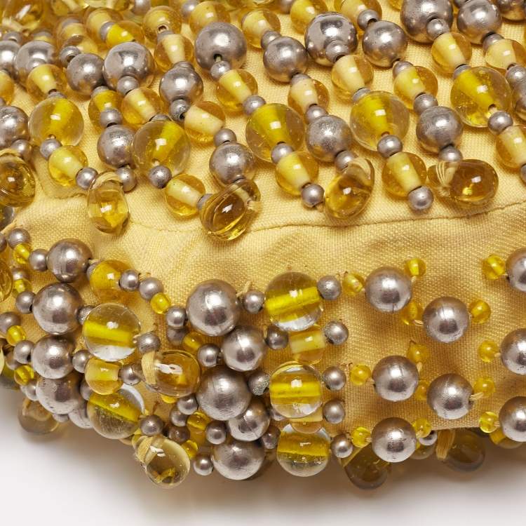 Pre Owned Chloe Yellow Canvas Beaded Embellished Crescent Hobo