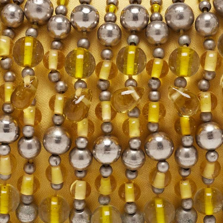 Pre Owned Chloe Yellow Canvas Beaded Embellished Crescent Hobo