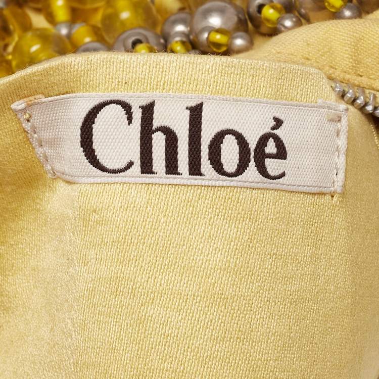 Pre Owned Chloe Yellow Canvas Beaded Embellished Crescent Hobo