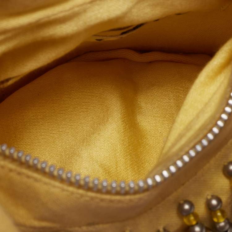 Pre Owned Chloe Yellow Canvas Beaded Embellished Crescent Hobo