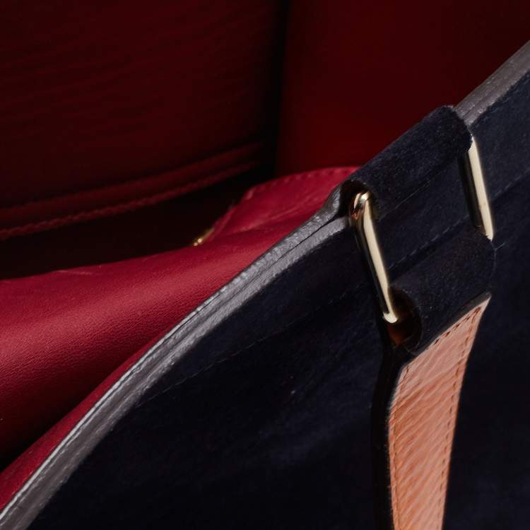 Pre Owned Chloe Navy Blue/Tan Suede and Leather Top Zip Tote