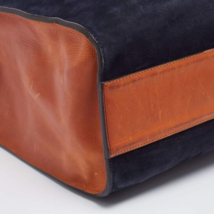 Pre Owned Chloe Navy Blue/Tan Suede and Leather Top Zip Tote