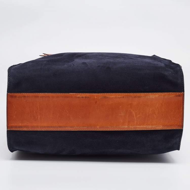 Pre Owned Chloe Navy Blue/Tan Suede and Leather Top Zip Tote