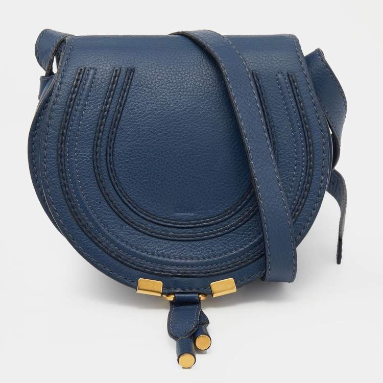 Pre Owned Chloe Blue Leather Mini Marcie Crossbody Bag