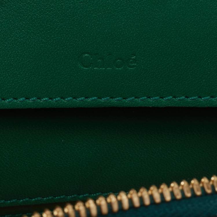 Pre Owned Chloe Green Croc Embossed Leather Mini C Vanity Shoulder Bag