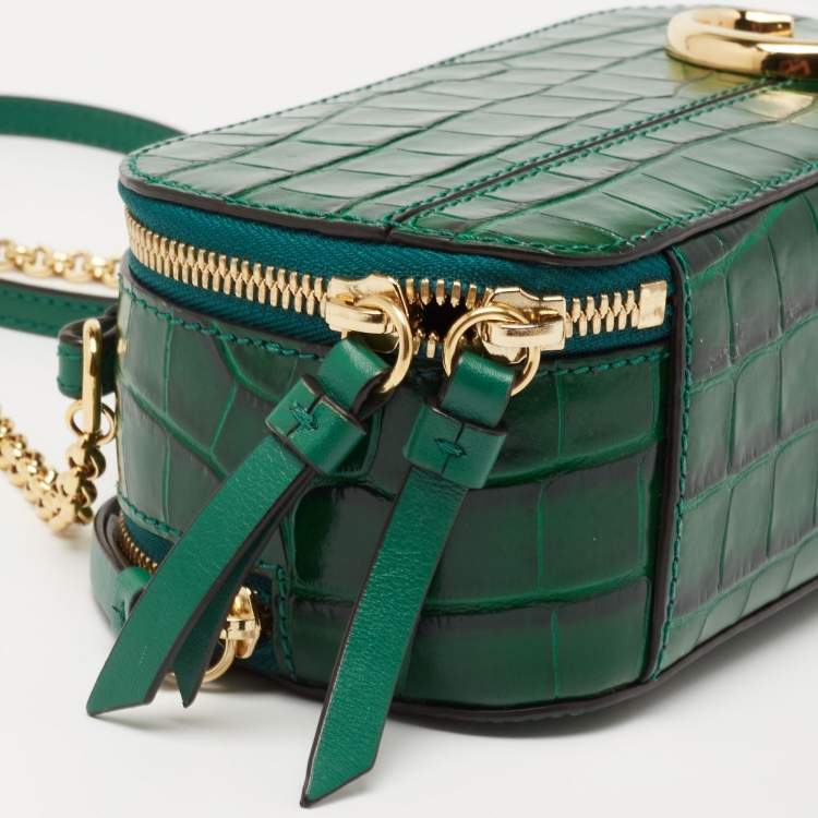 Pre Owned Chloe Green Croc Embossed Leather Mini C Vanity Shoulder Bag