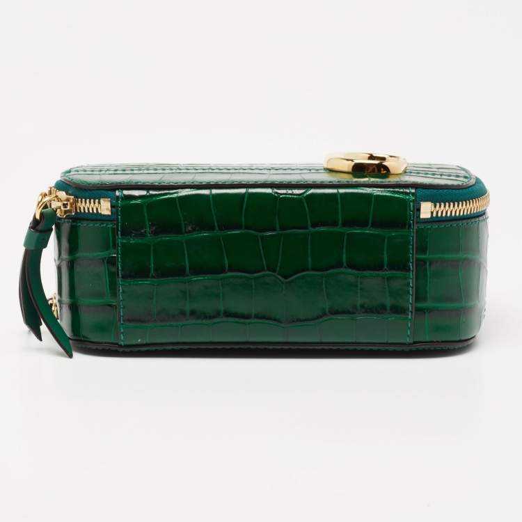 Pre Owned Chloe Green Croc Embossed Leather Mini C Vanity Shoulder Bag
