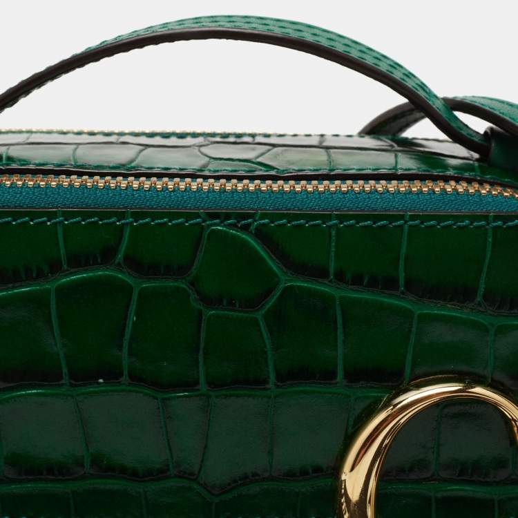 Pre Owned Chloe Green Croc Embossed Leather Mini C Vanity Shoulder Bag