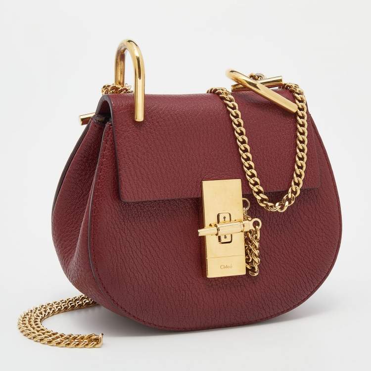 Pre Owned Chloe Burgundy Leather Nano Drew Shoulder Bag