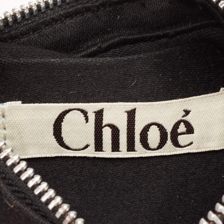 Pre Owned Chloe Black Canvas Chain Embellished Crescent Baguette
