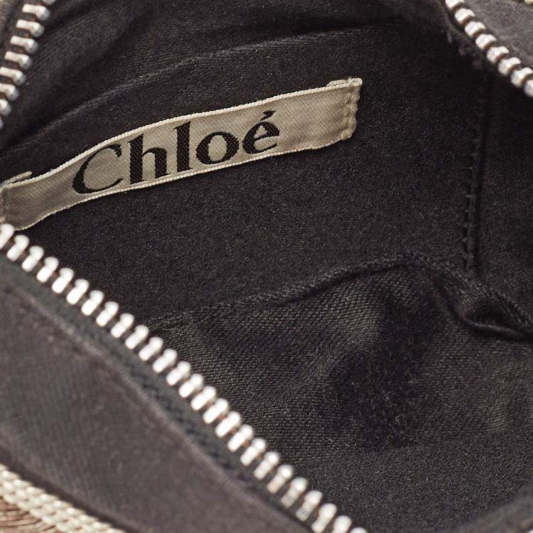 Pre Owned Chloe Black Canvas Chain Embellished Crescent Baguette