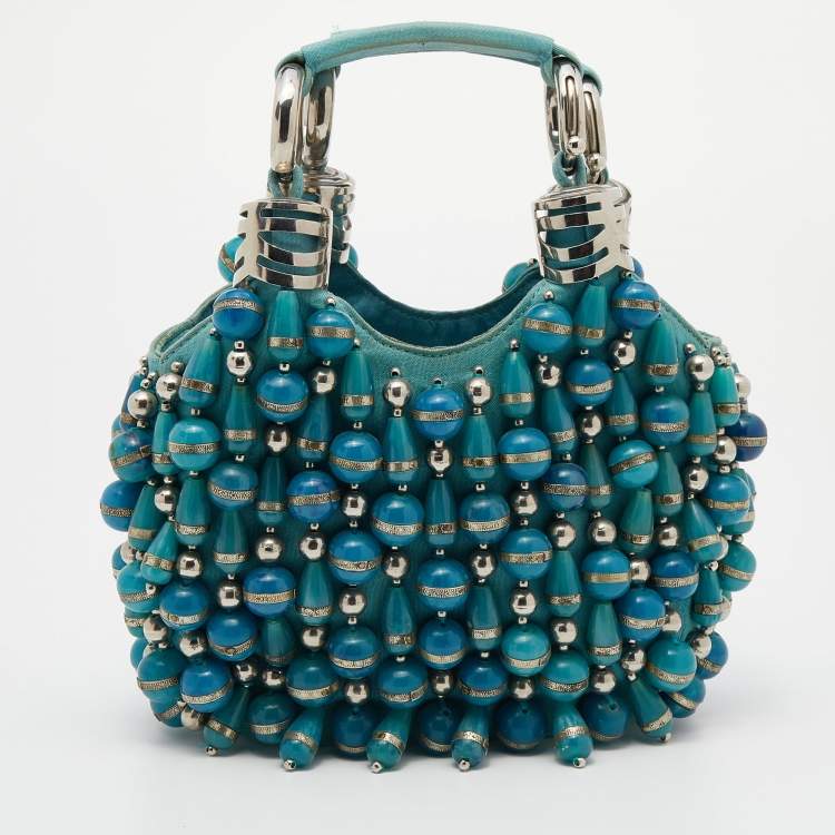 Pre Owned Chloe Blue Canvas Embellished Hobo