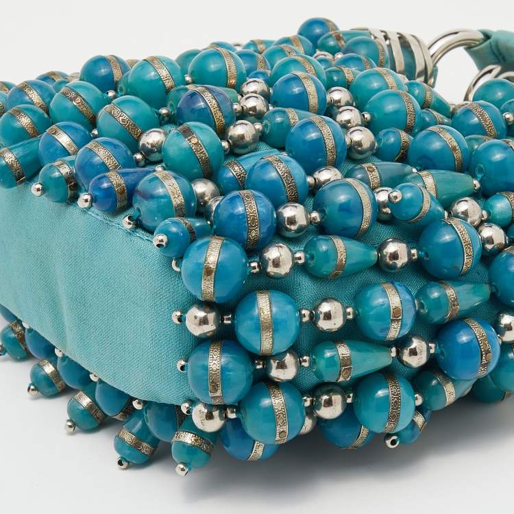 Pre Owned Chloe Blue Canvas Embellished Hobo