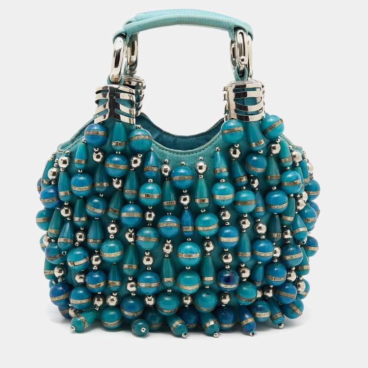 Pre Owned Chloe Blue Canvas Embellished Hobo