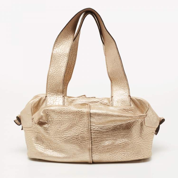 Pre Owned Chloe Metallic Gold Leather Saskia Satchel 