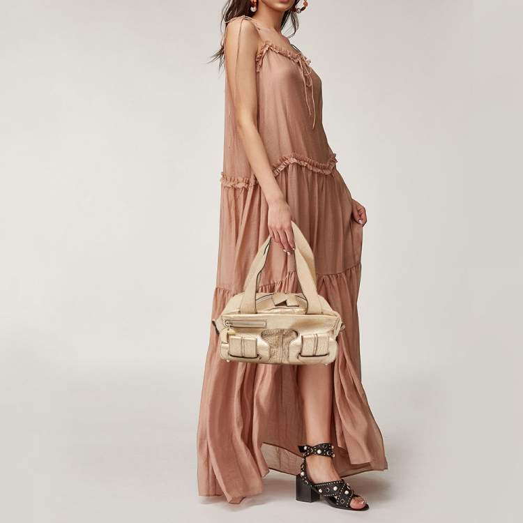 Pre Owned Chloe Metallic Gold Leather Saskia Satchel 